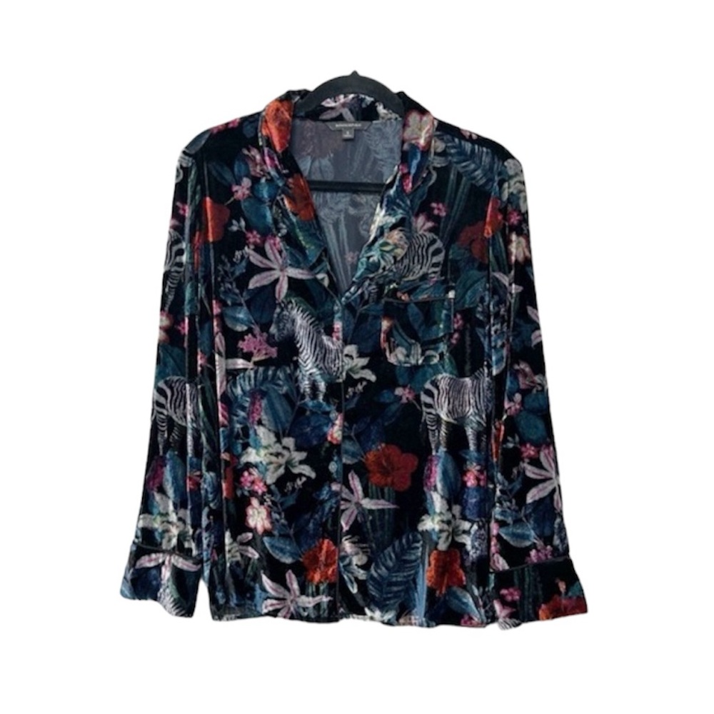 BANANA REPUBLIC Crushed Velvet Zebra Floral Pajama Top size Small